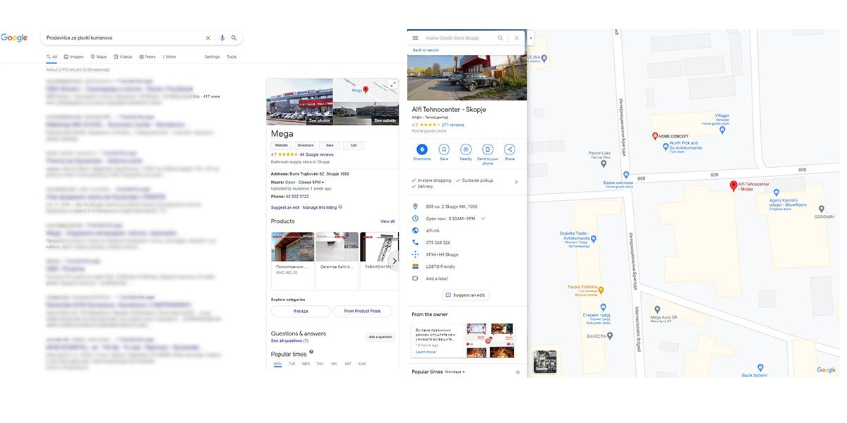 Discovering the desired business location on Google A business location on Google